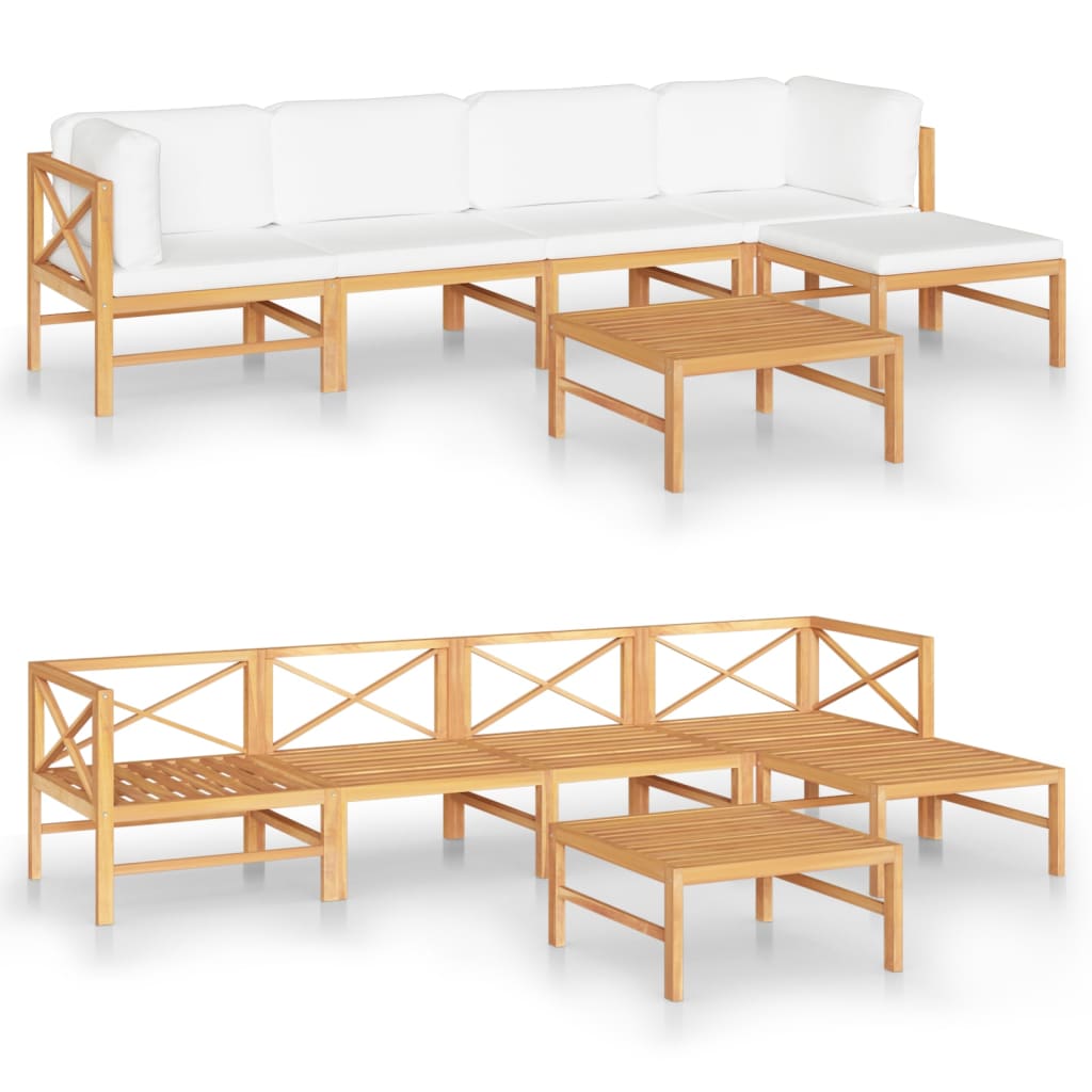 vidaXL 6-tlg. Garten-Lounge-Set mit Creme Kissen Massivholz Teak