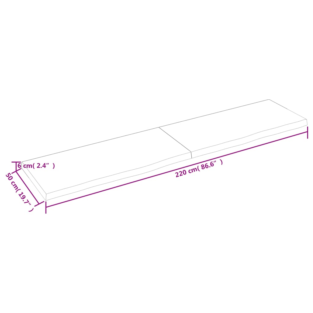 vidaXL Tischplatte 220x50x(2-6) cm Massivholz Eiche Unbehandelt