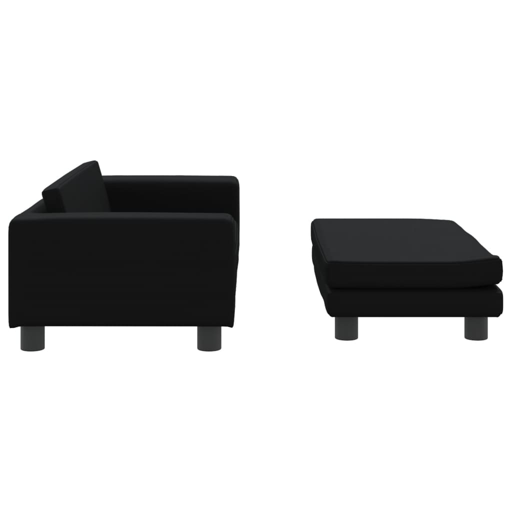 vidaXL Kindersofa mit Hocker Schwarz 100x50x30 cm Kunstleder