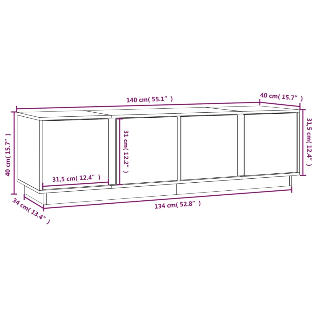 vidaXL TV-Schrank Grau 140x40x40 cm Massivholz Kiefer