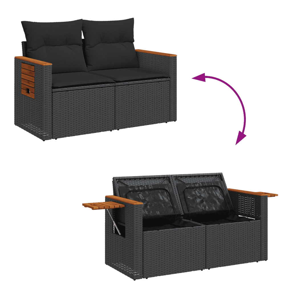 vidaXL 11-tlg. Garten-Sofagarnitur mit Kissen Schwarz Poly Rattan