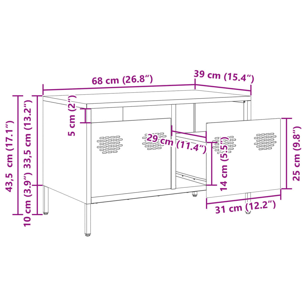 vidaXL TV-Schrank Schwarz 68x39x43,5 cm Kaltgewalzter Stahl