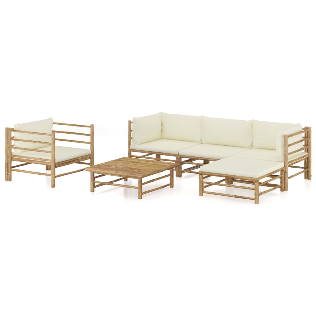 vidaXL 6-tlg. Garten-Lounge-Set mit Cremeweißen Kissen Bambus