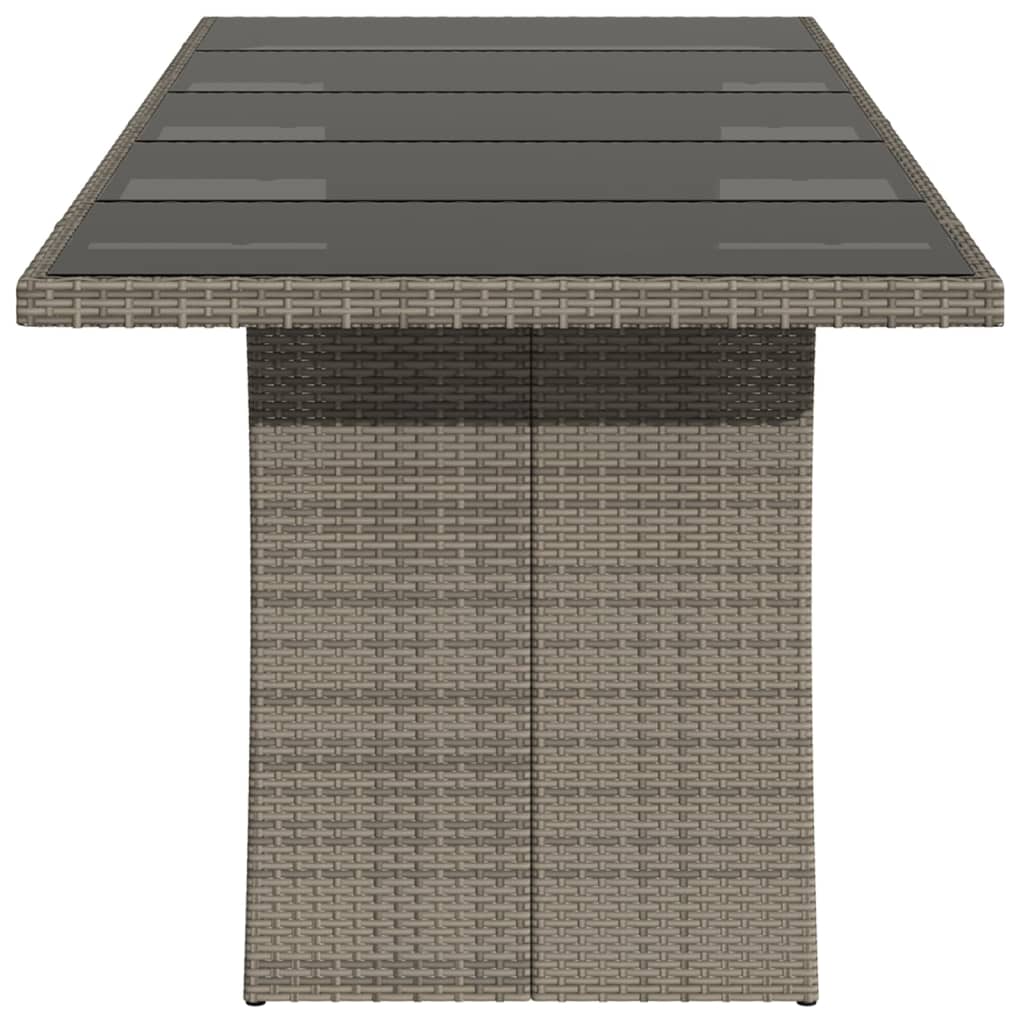 vidaXL Gartentisch mit Glasplatte Grau 240x90x75 cm Poly Rattan