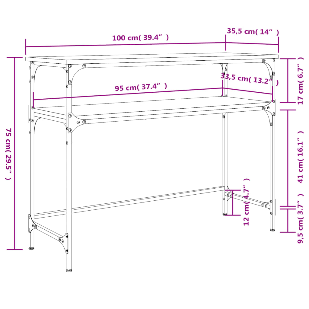 vidaXL Konsolentisch Sonoma-Eiche 100x35,5x75 cm Holzwerkstoff