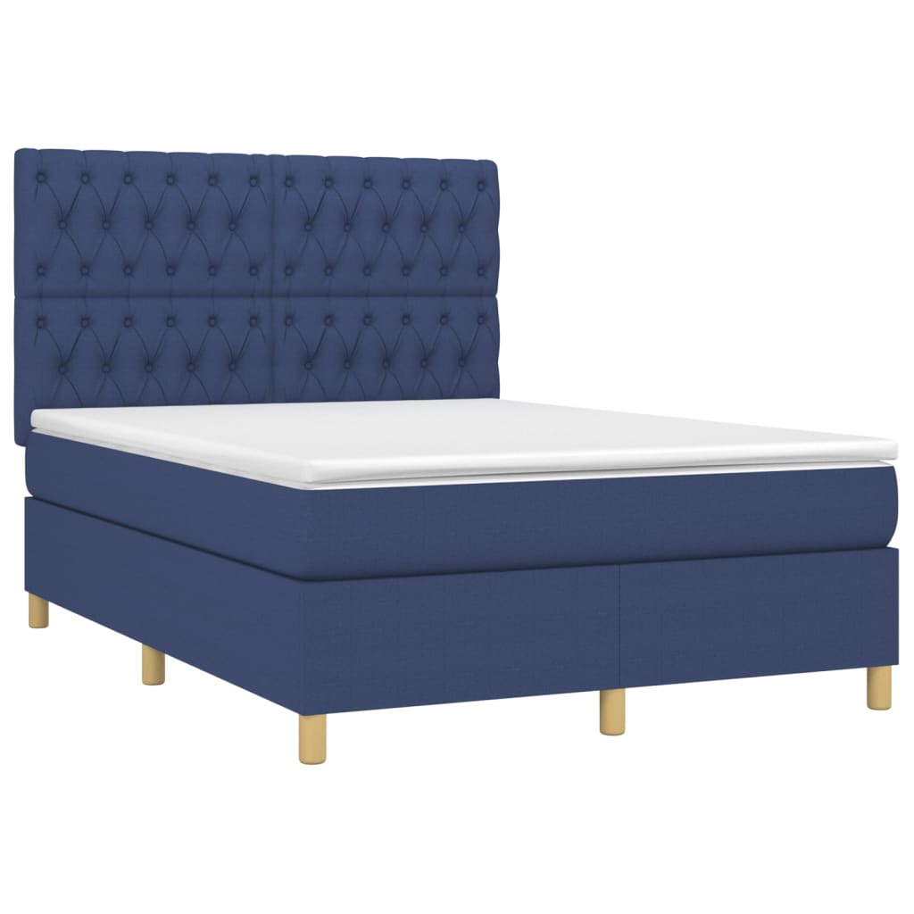 vidaXL Boxspringbett mit Matratze Blau 140x190 cm Stoff