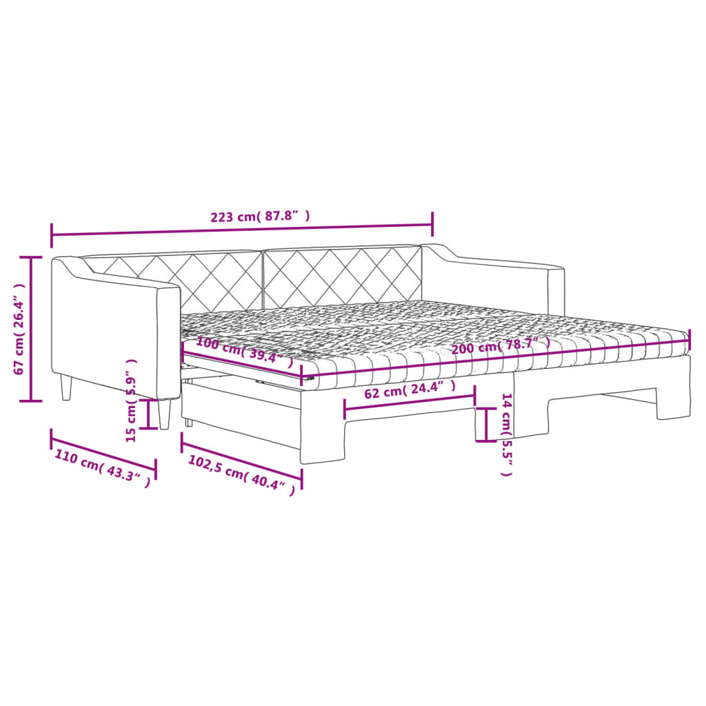 vidaXL Tagesbett Ausziehbar mit Matratzen Creme 100x200 cm Stoff