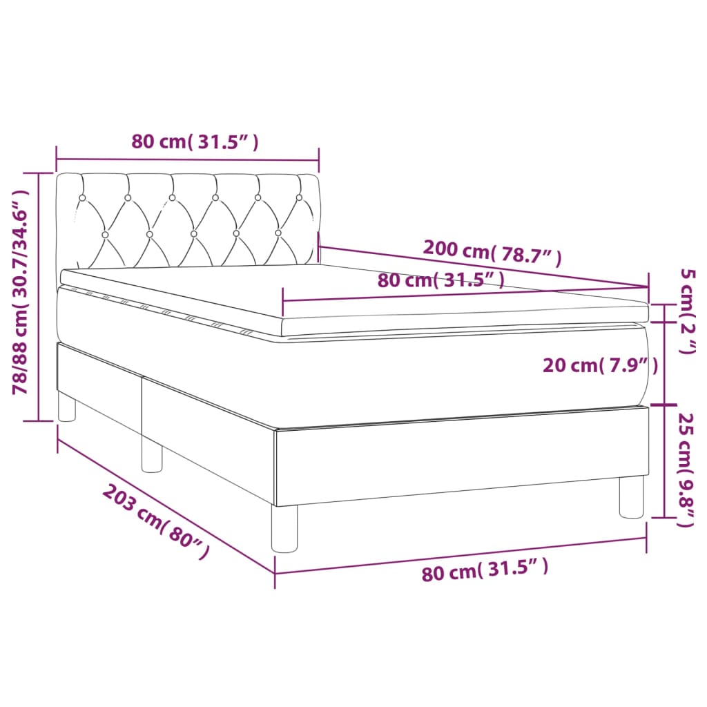 vidaXL Boxspringbett mit Matratze Schwarz 80x200 cm Samt