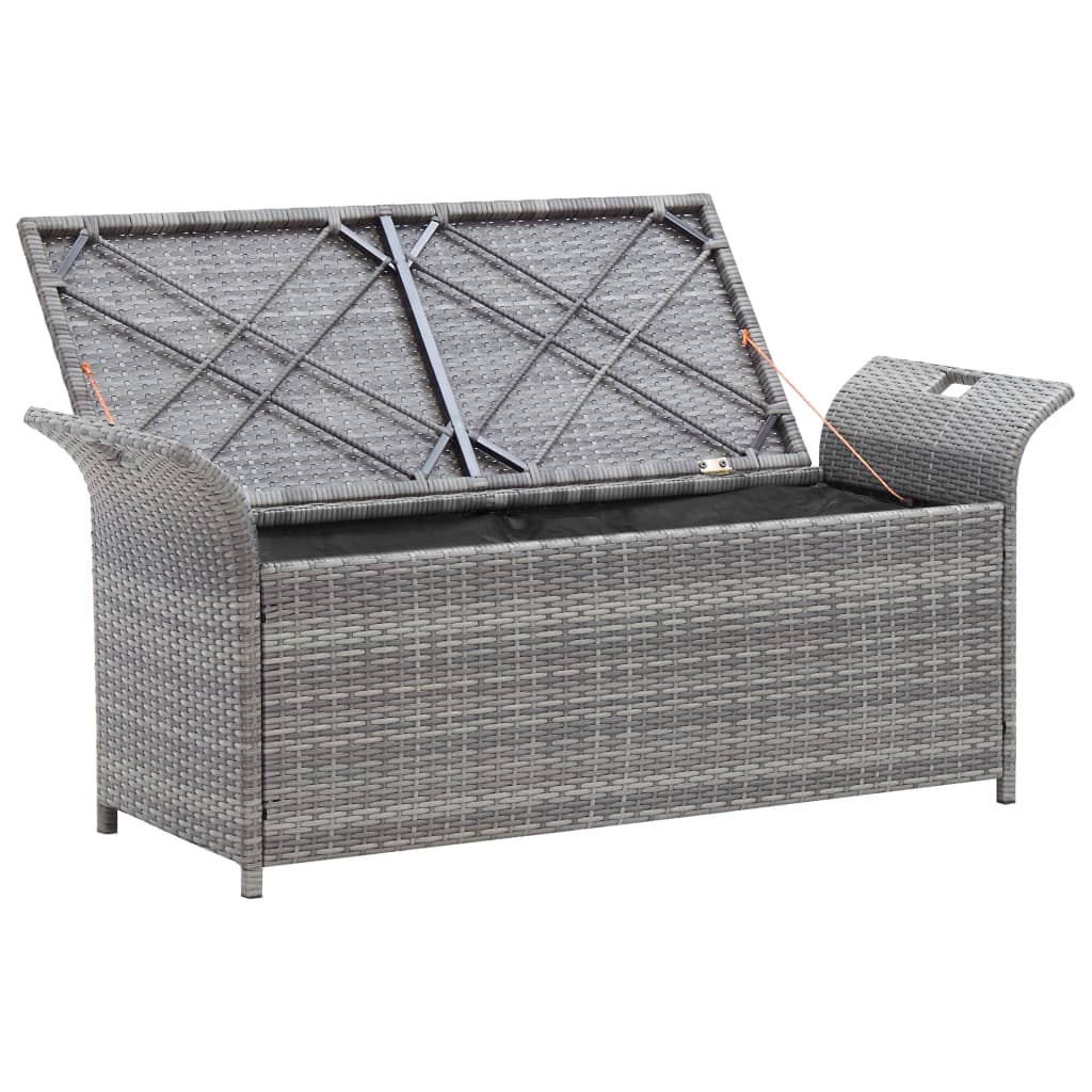 vidaXL Sitzbank mit Stauraum und Kissen Grau 138 cm Poly Rattan