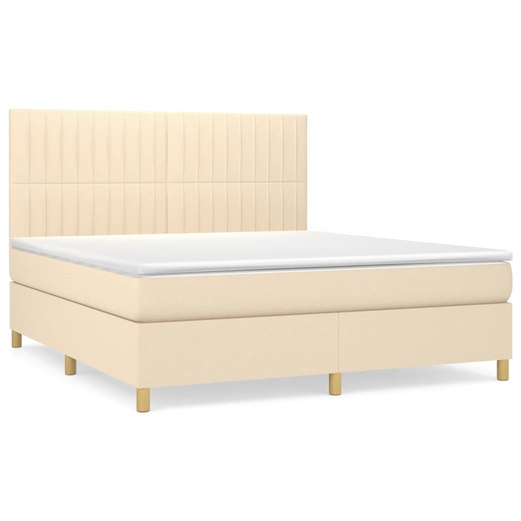 vidaXL Boxspringbett mit Matratze Creme 160x200 cm Stoff