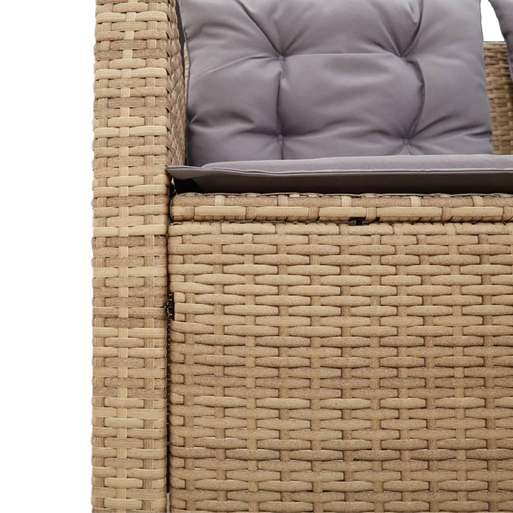 vidaXL Gartensofa in L-Form mit Tisch und Kissen Beige Poly Rattan