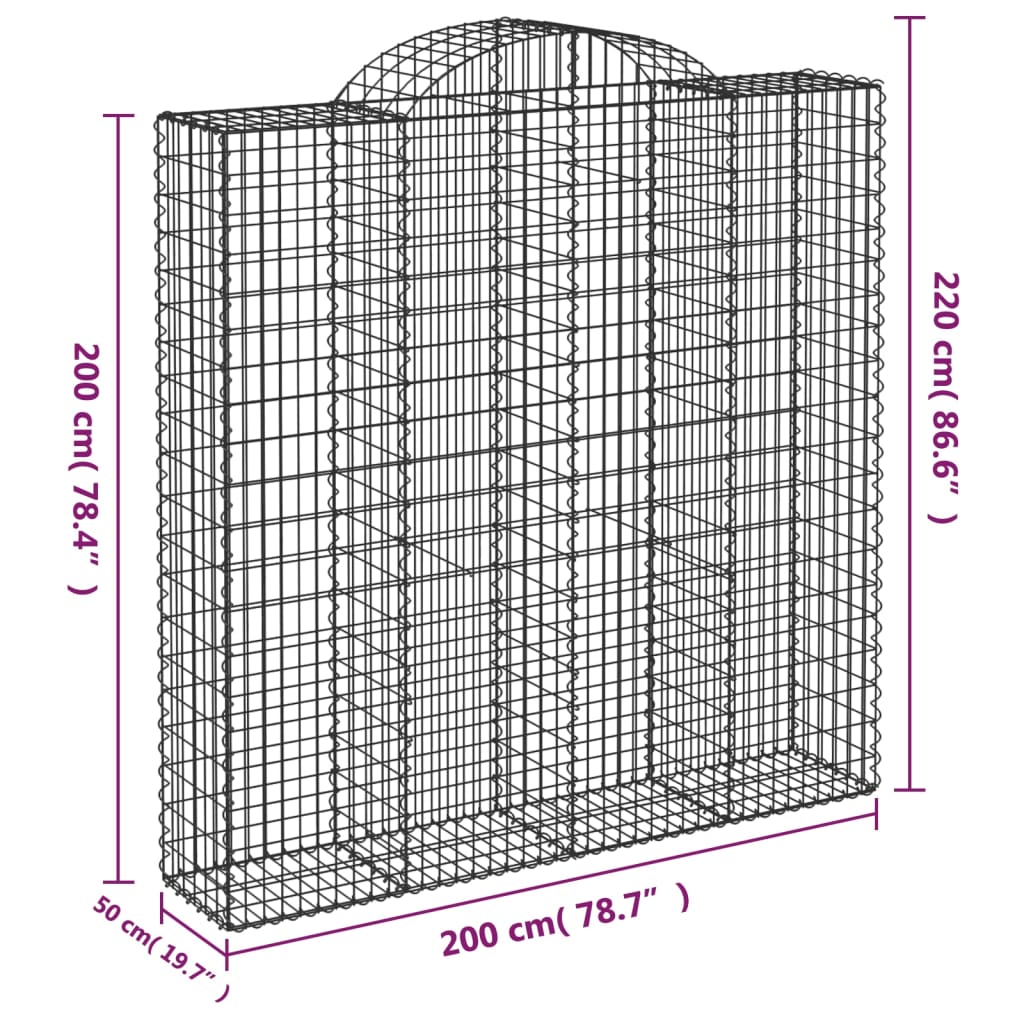 vidaXL Gabionen mit Hochbogen 5 Stk. 200x50x200/220cm Verzinktes Eisen