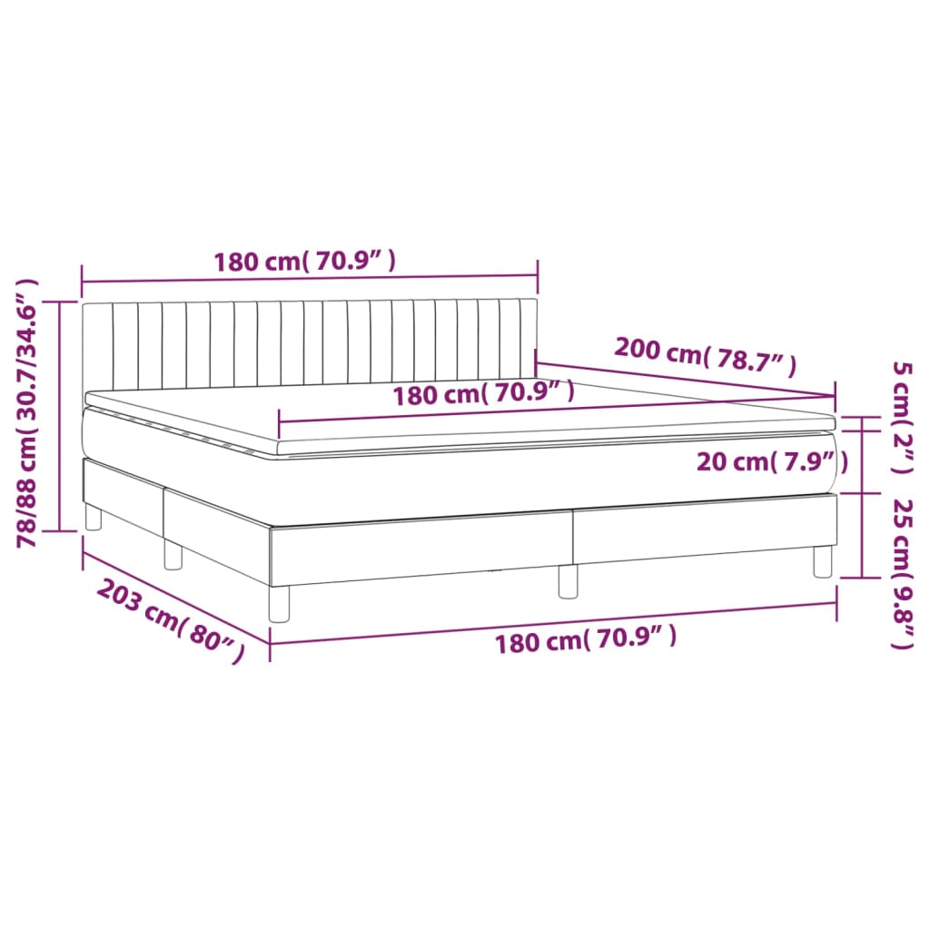 vidaXL Boxspringbett mit Matratze Dunkelgrau 180x200 cm Stoff