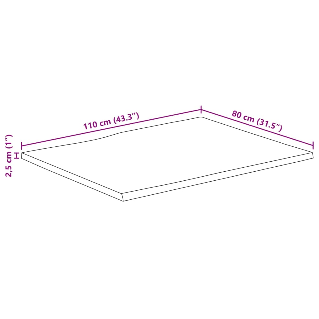 vidaXL Tischplatte mit Baumkante 110x80x2,5 cm Raues Mango Massivholz