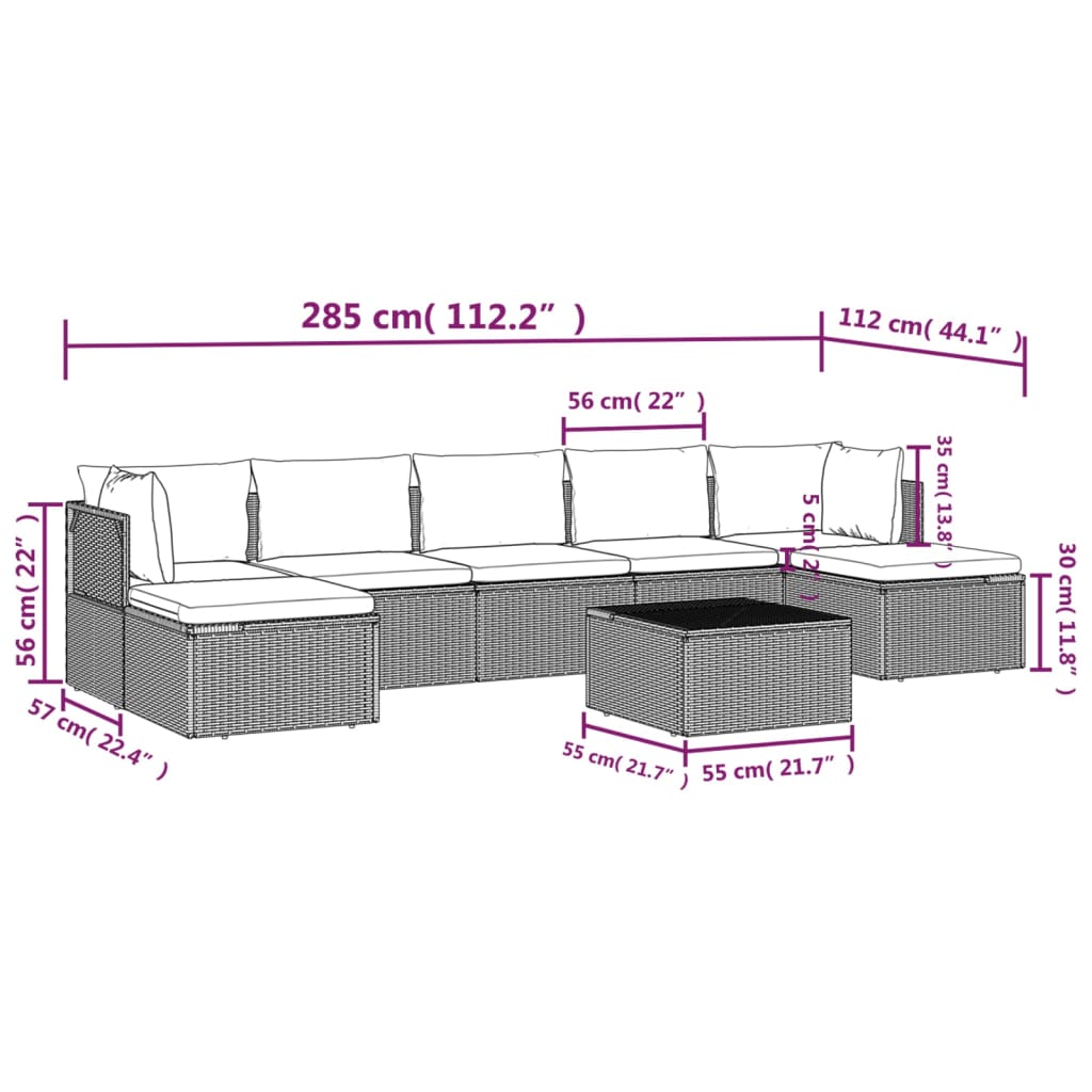 vidaXL 8-tlg. Garten-Lounge-Set mit Kissen Grau Poly Rattan