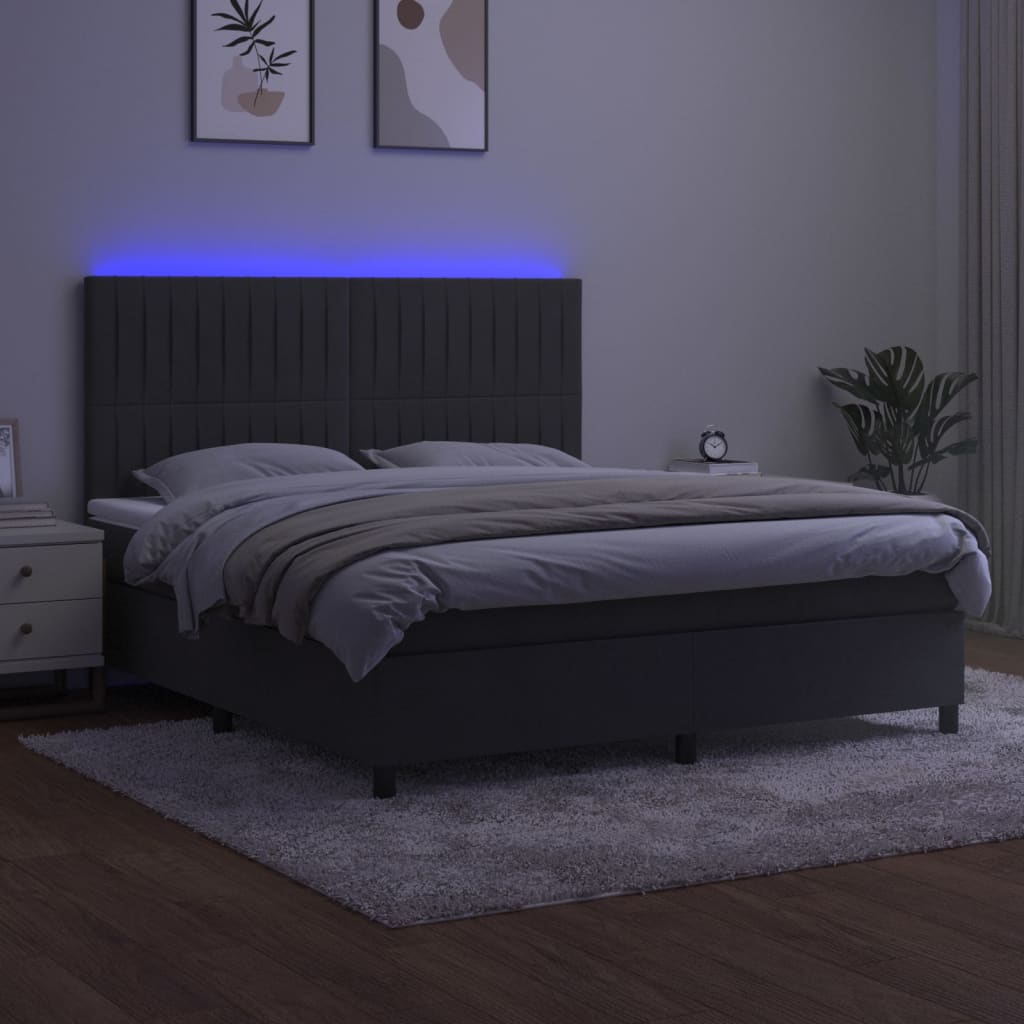 vidaXL Boxspringbett mit Matratze & LED Dunkelgrau 160x200 cm Samt