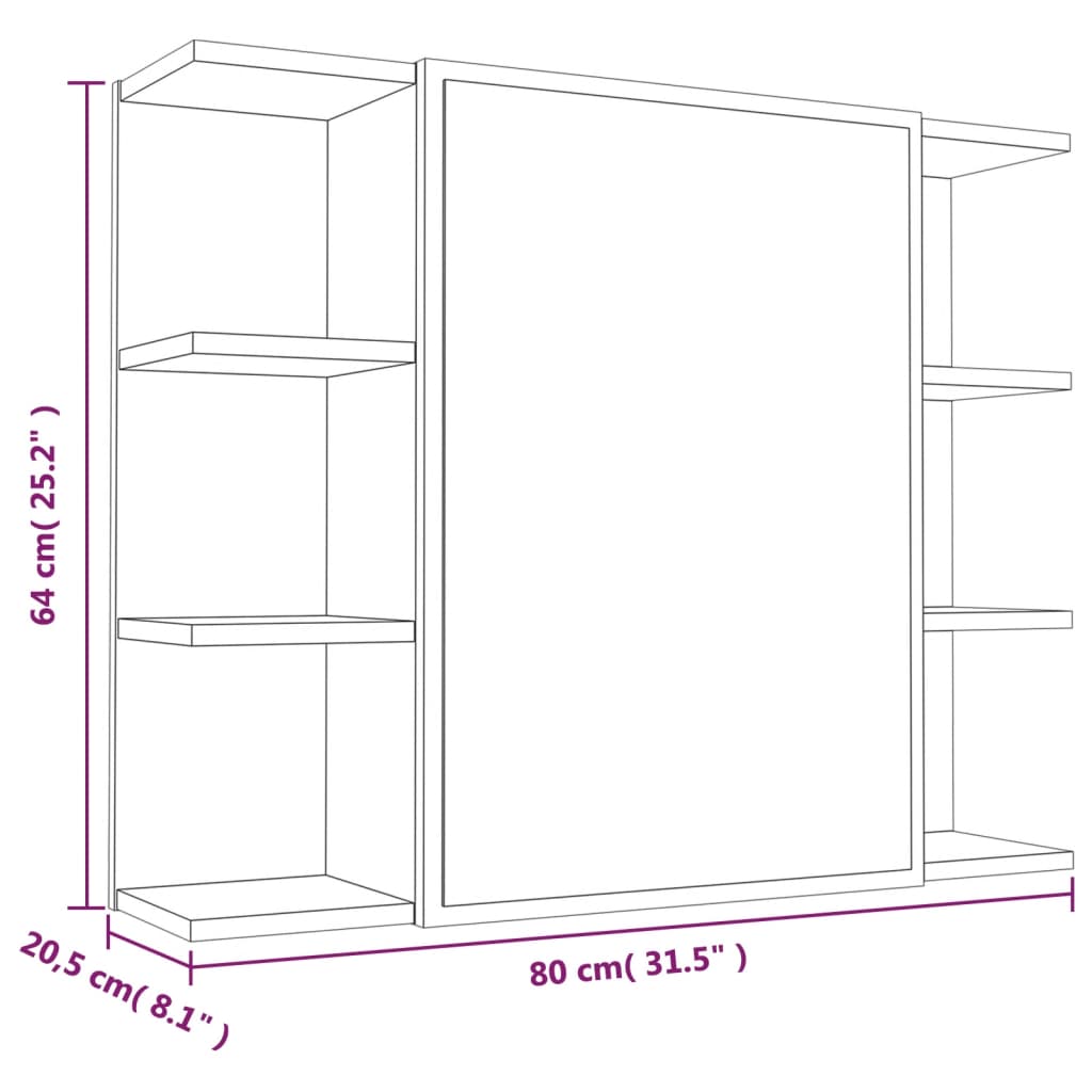 vidaXL Bad-Spiegelschrank Braun Eiche-Optik 80x20,5x64cm Holzwerkstoff