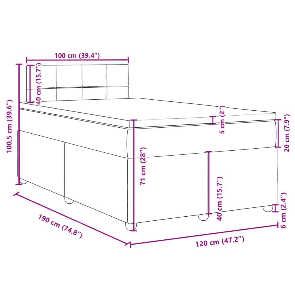 vidaXL Boxspringbett mit Matratze Dunkelgrau 120x190 cm Stoff