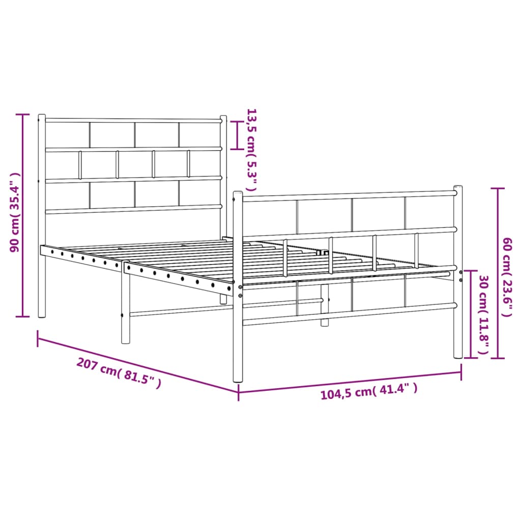 vidaXL Bettgestell mit Kopf- und Fußteil Metall Weiß 100x200 cm