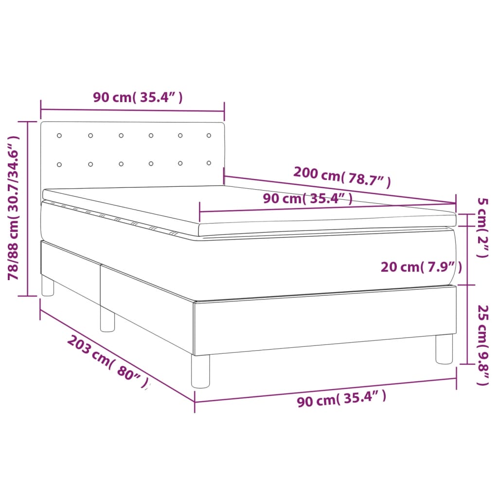 vidaXL Boxspringbett mit Matratze Hellgrau 90x200 cm Stoff