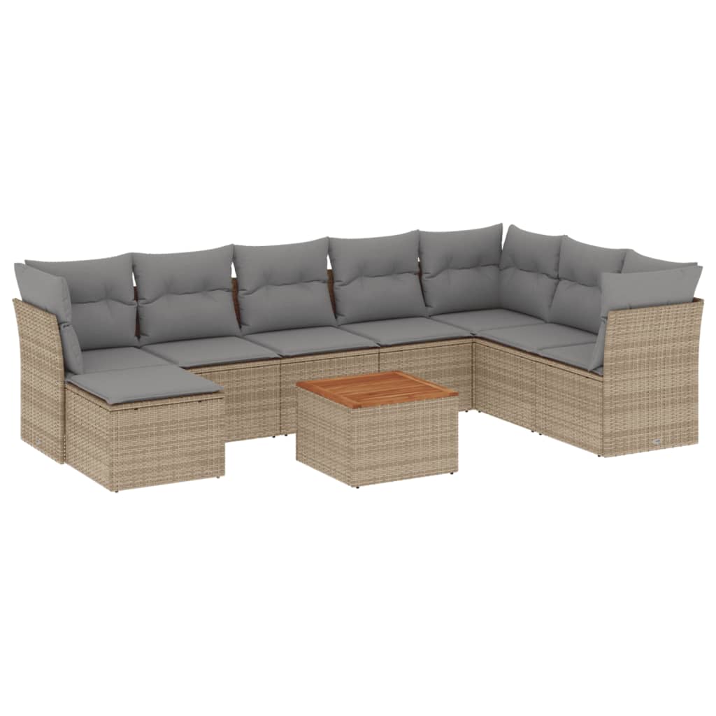 vidaXL 9-tlg. Garten-Sofagarnitur mit Kissen Beige Poly Rattan