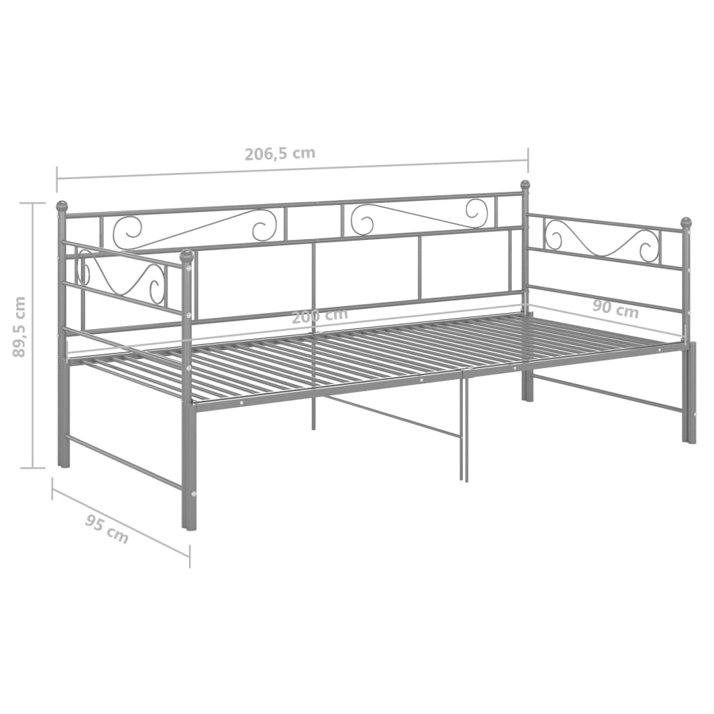 vidaXL Tagesbett Ausziehbar Grau Metall 90x200 cm