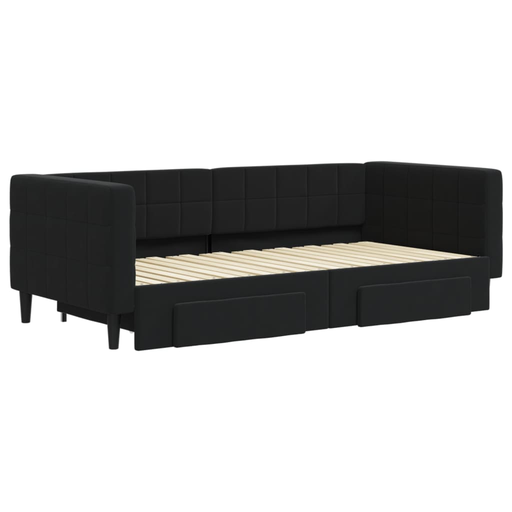 vidaXL Tagesbett Ausziehbar mit Schubladen Schwarz 90x190 cm Samt