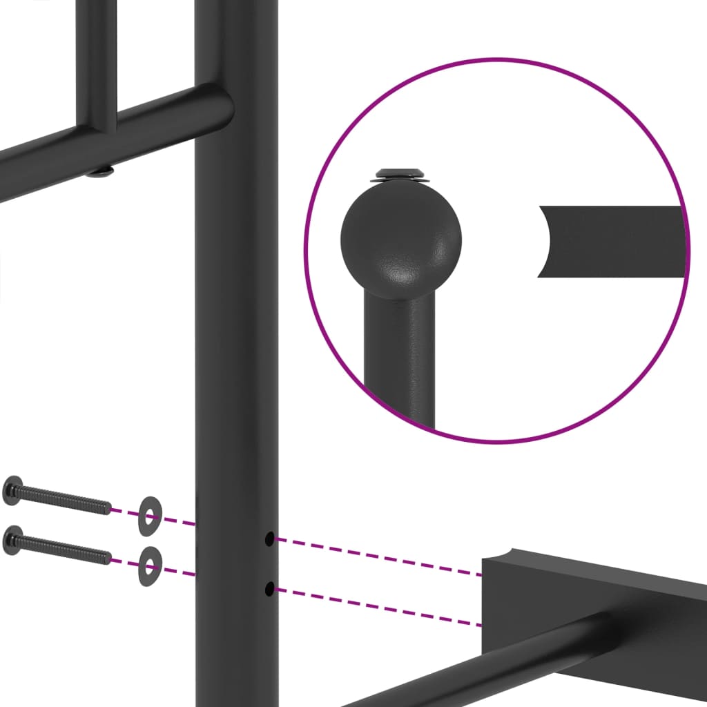 vidaXL Bettgestell mit Kopf- und Fußteil Metall Schwarz 80x200 cm