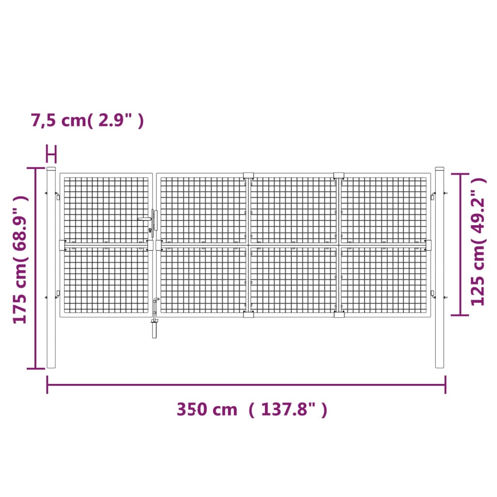 vidaXL Mesh-Gartentor Anthrazit 350x175 cm Verzinkter Stahl