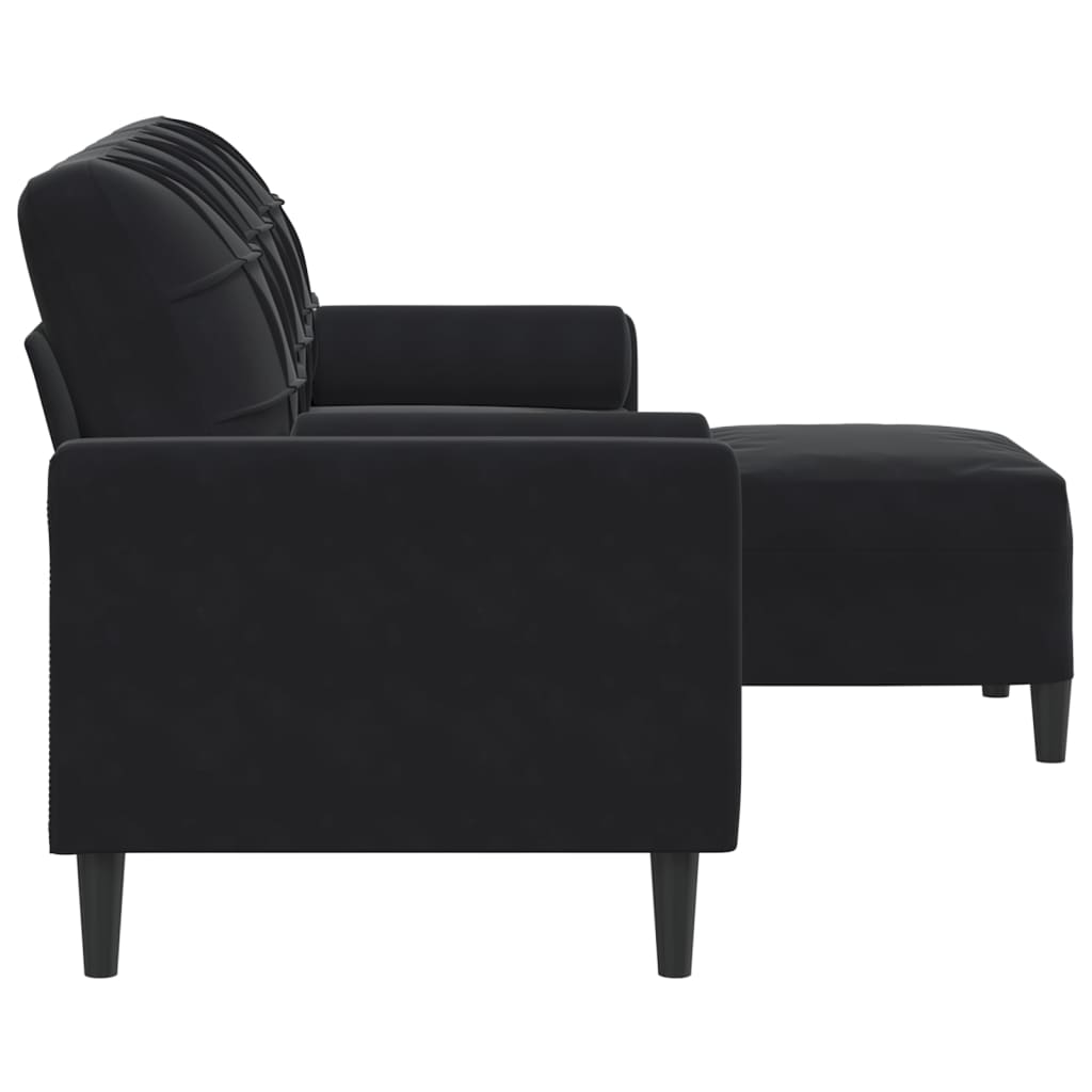 vidaXL 3-Sitzer-Sofa mit Hocker Schwarz 180 cm Samt