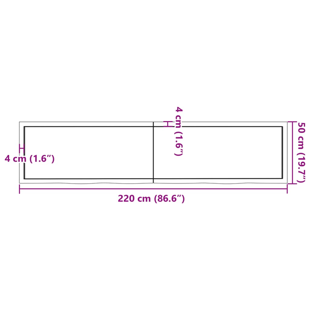 vidaXL Tischplatte 220x50x(2-4) cm Massivholz Eiche Unbehandelt