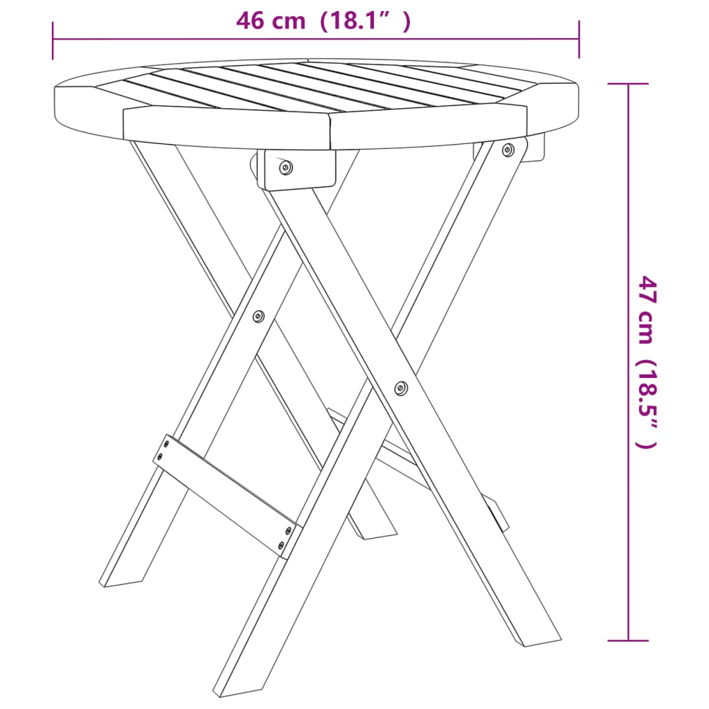 vidaXL Gartentisch Klappbar Weiß Ø 46 cm Massivholz Akazie