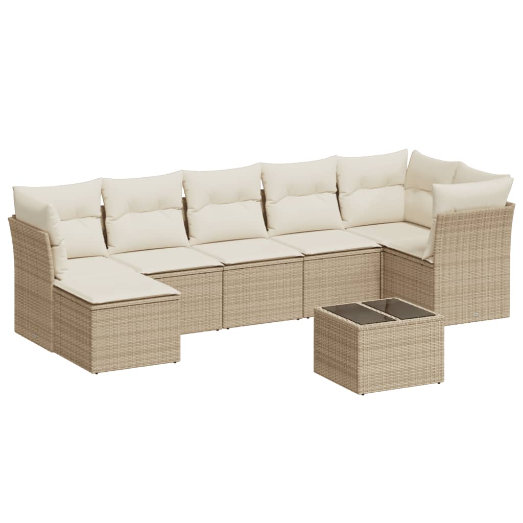 vidaXL 8-tlg. Garten-Sofagarnitur mit Kissen Beige Poly Rattan