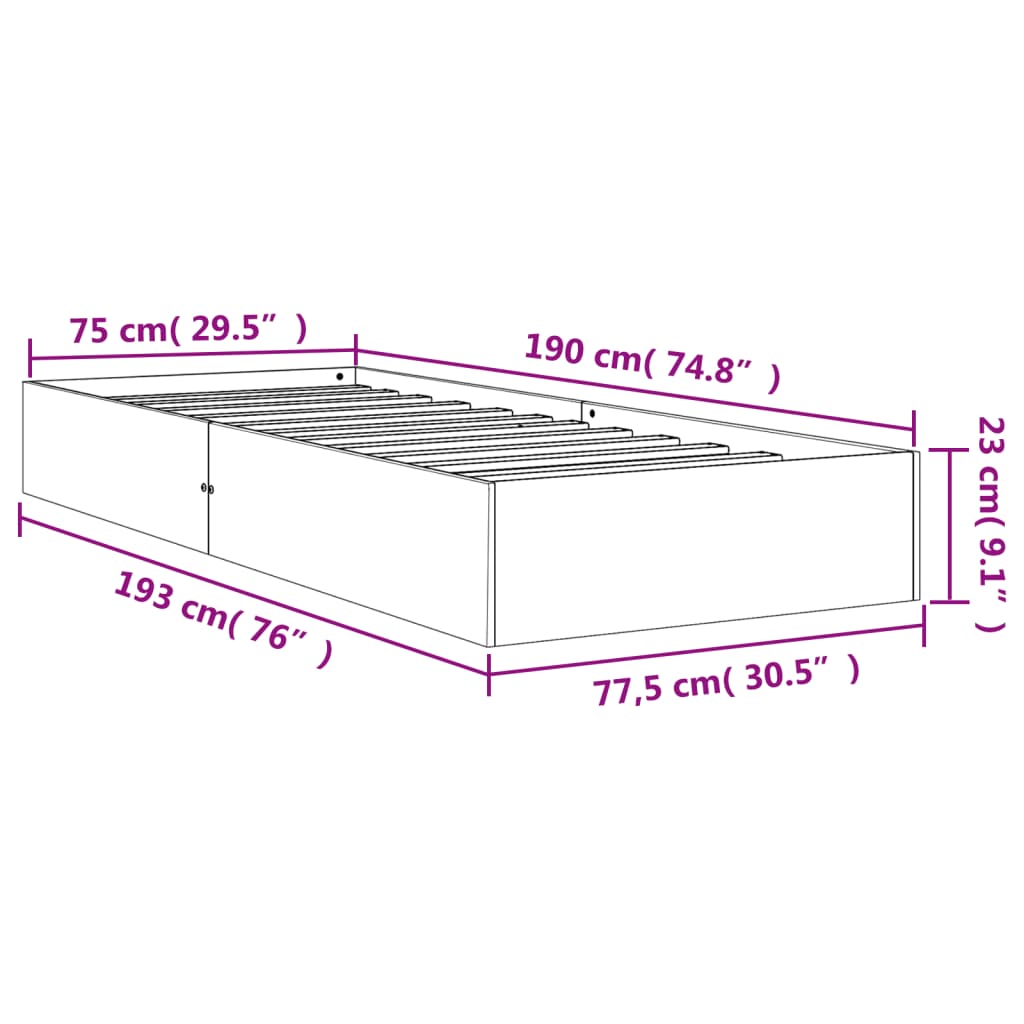 vidaXL Massivholzbett ohne Matratze Wachsbraun 75x190 cm Kiefernholz