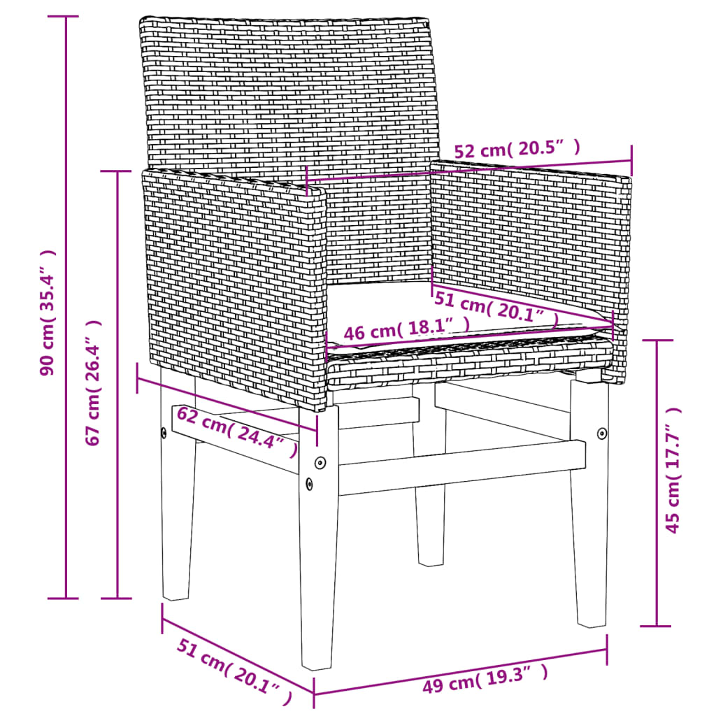 vidaXL Gartenstühle mit Kissen 2 Stk. Grau Poly Rattan Massivholz