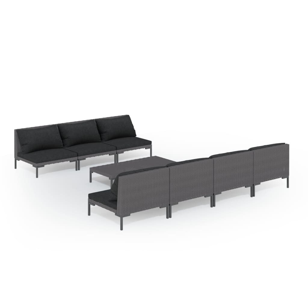 vidaXL 8-tlg. Garten-Lounge-Set mit Kissen Poly Rattan Dunkelgrau