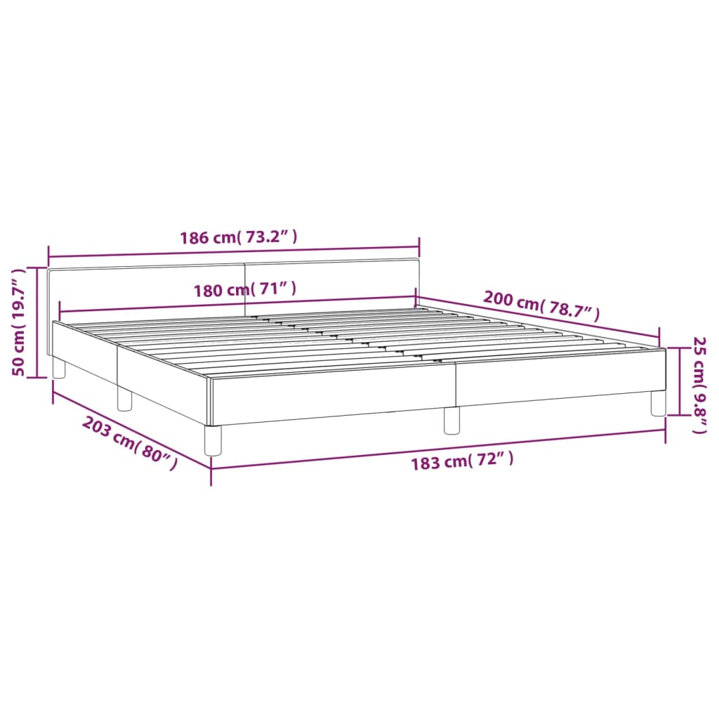 vidaXL Bettgestell mit Kopfteil Dunkelgrau 180x200 cm Stoff