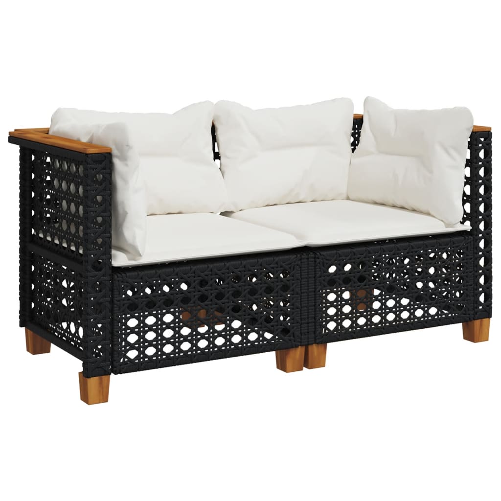 vidaXL Garten-Ecksofas mit Kissen 2 Stk. Schwarz Poly Rattan