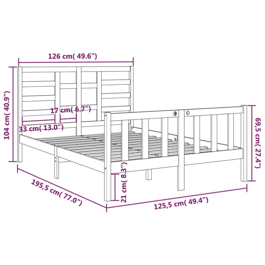 vidaXL Massivholzbett Weiß 120x190 cm