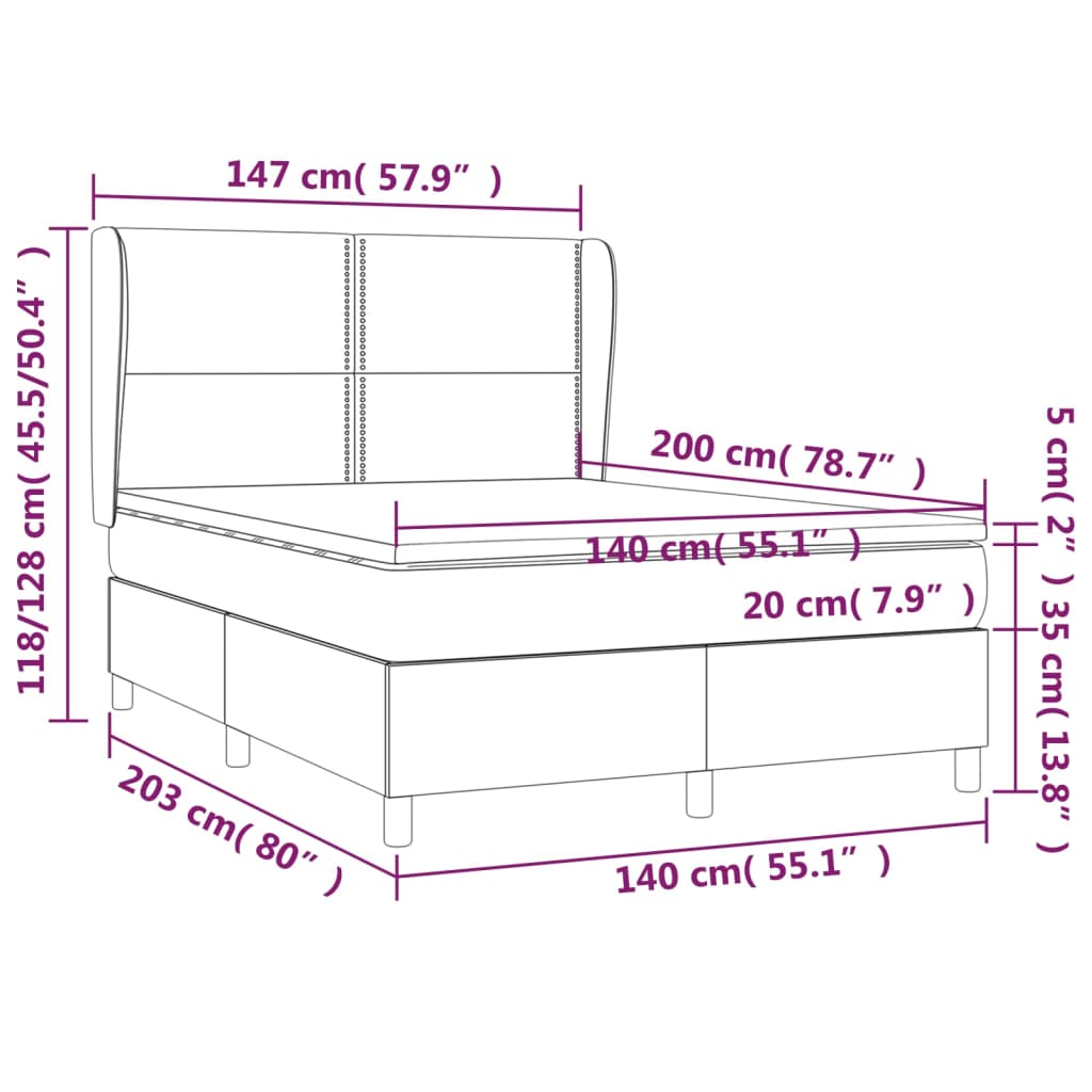 vidaXL Boxspringbett mit Matratze Weiß 140x200 cm Kunstleder