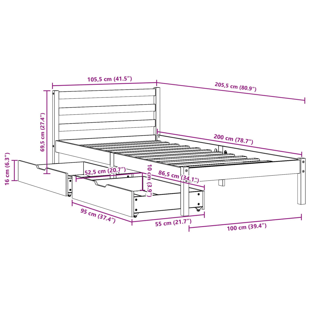 vidaXL Massivholzbett ohne Matratze Weiß 100x200 cm Kiefernholz