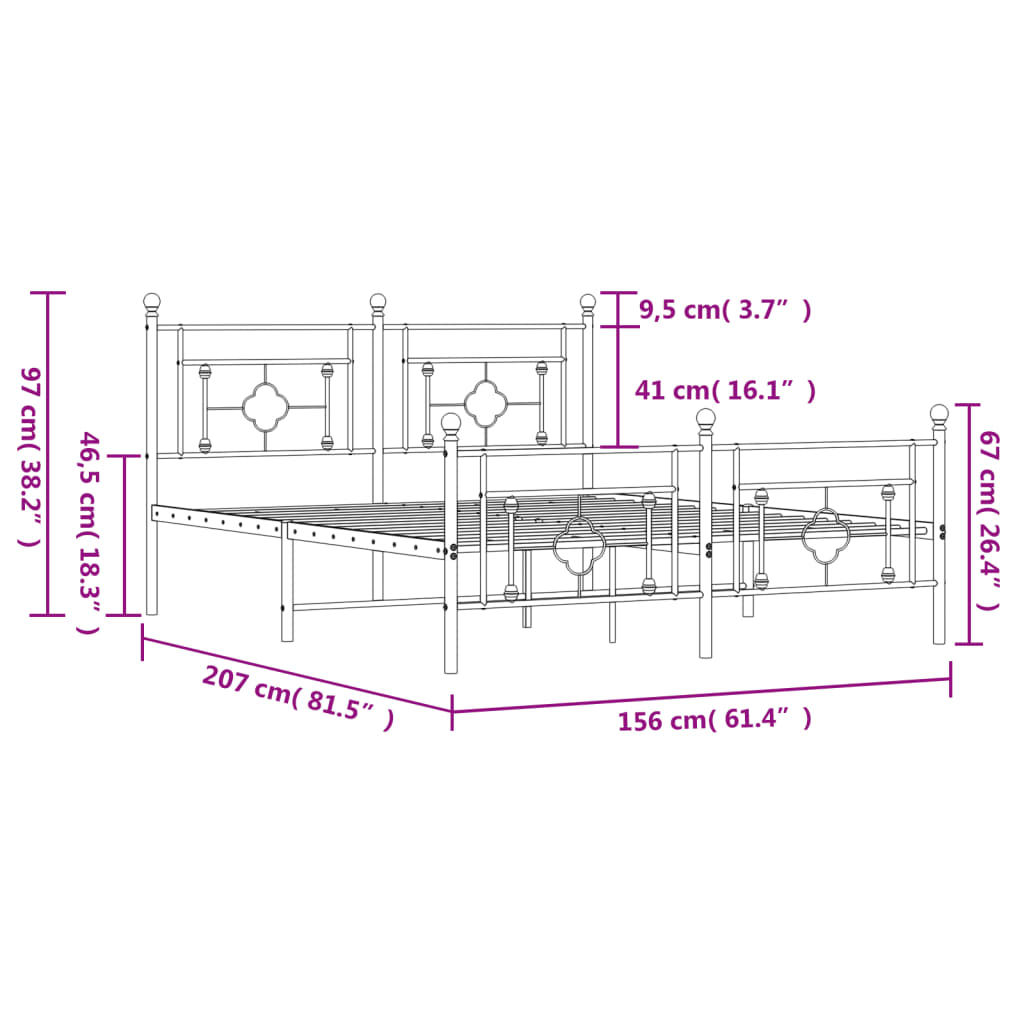 vidaXL Bettgestell mit Kopf- und Fußteil Metall Weiß 150x200 cm