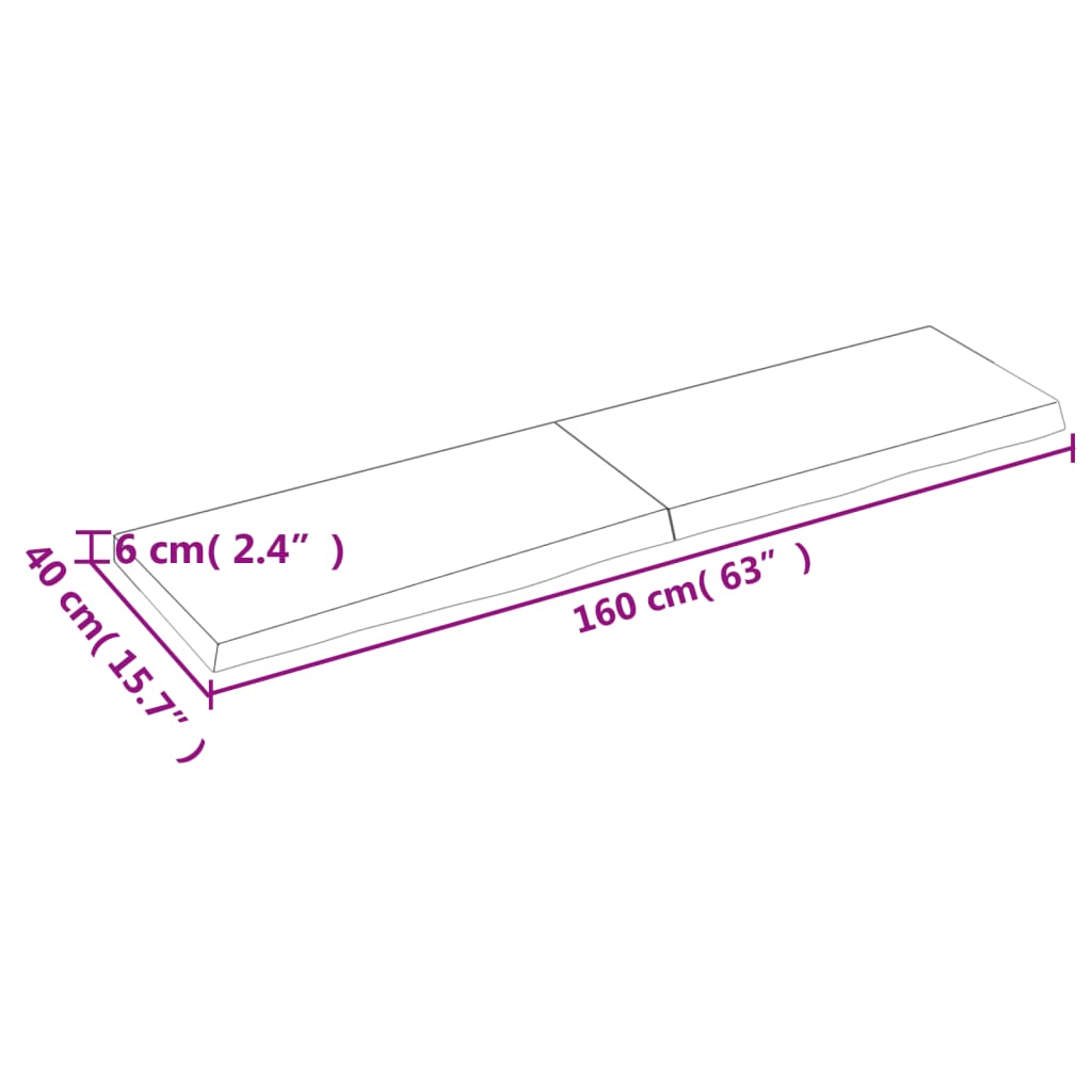 vidaXL Tischplatte Dunkelbraun 160x40x(2-6)cm Massivholz Eiche