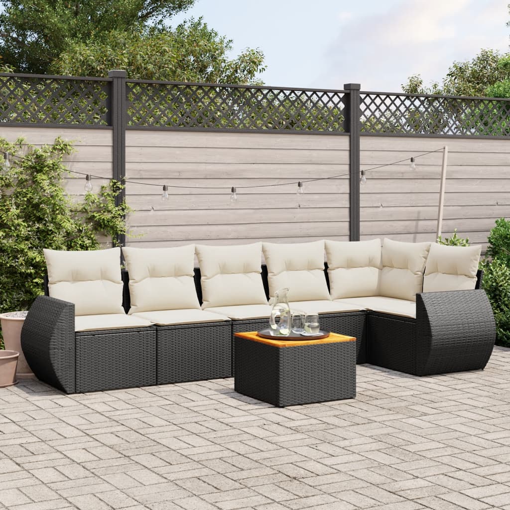 vidaXL 7-tlg. Garten-Sofagarnitur mit Kissen Schwarz Poly Rattan