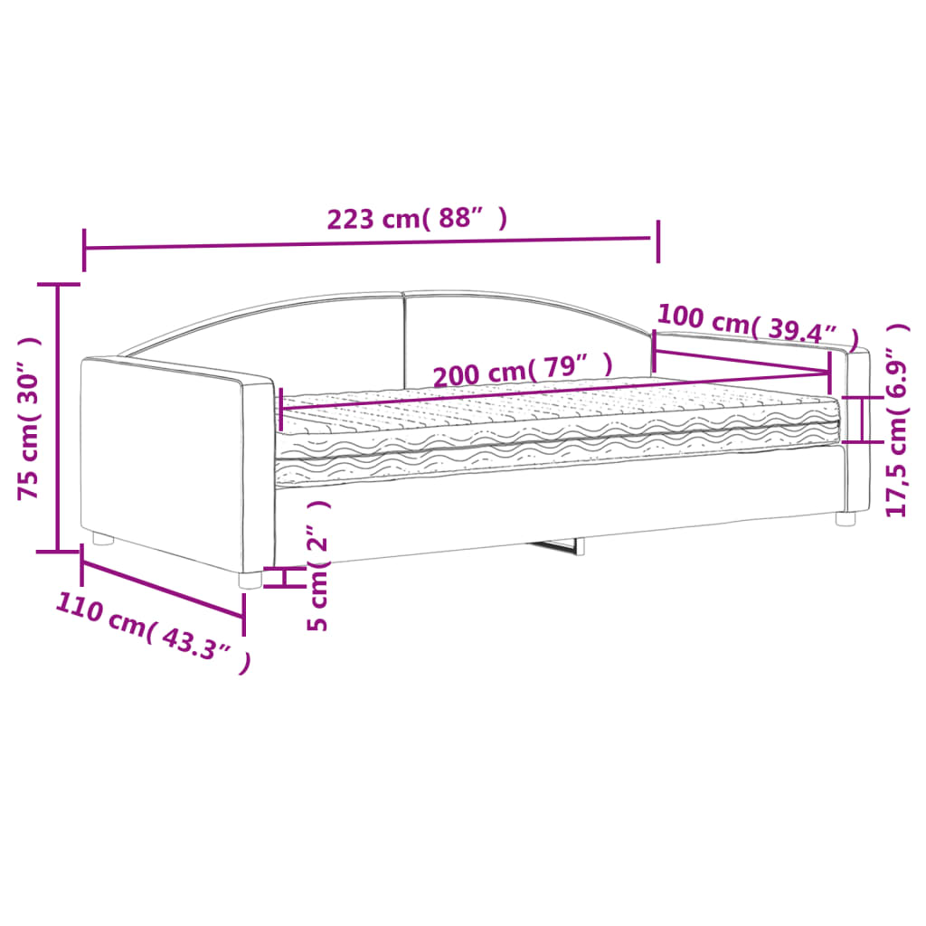 vidaXL Tagesbett mit Matratze Creme 100x200 cm Stoff