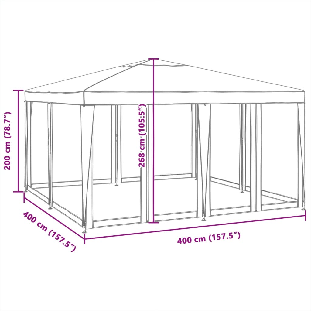 vidaXL Partyzelt mit 8 Mesh-Seitenteilen Weiß 4x4 m HDPE