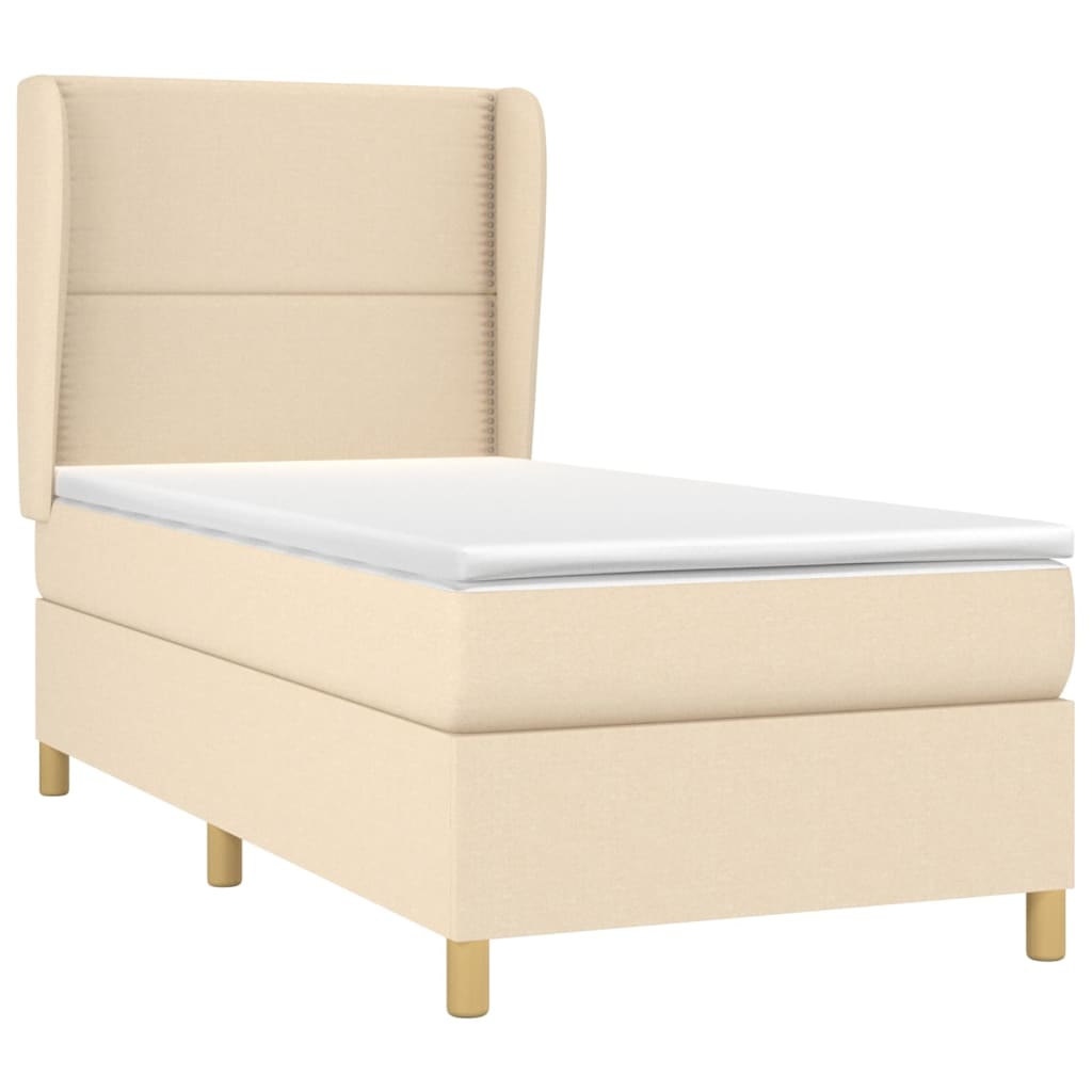 vidaXL Boxspringbett mit Matratze Creme 90x200 cm Stoff