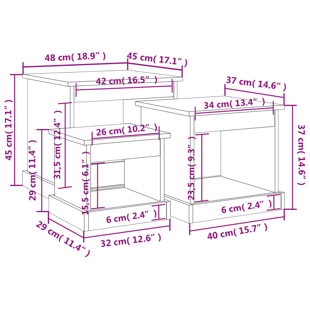 vidaXL Couchtische 3 Stk. Schwarz Holzwerkstoff