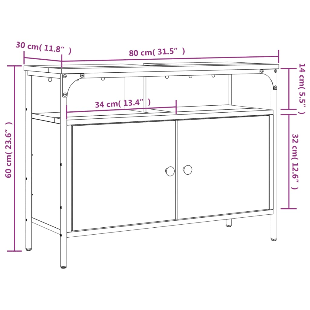 vidaXL Waschbeckenunterschrank Grau Sonoma 80x30x60 cm Holzwerkstoff