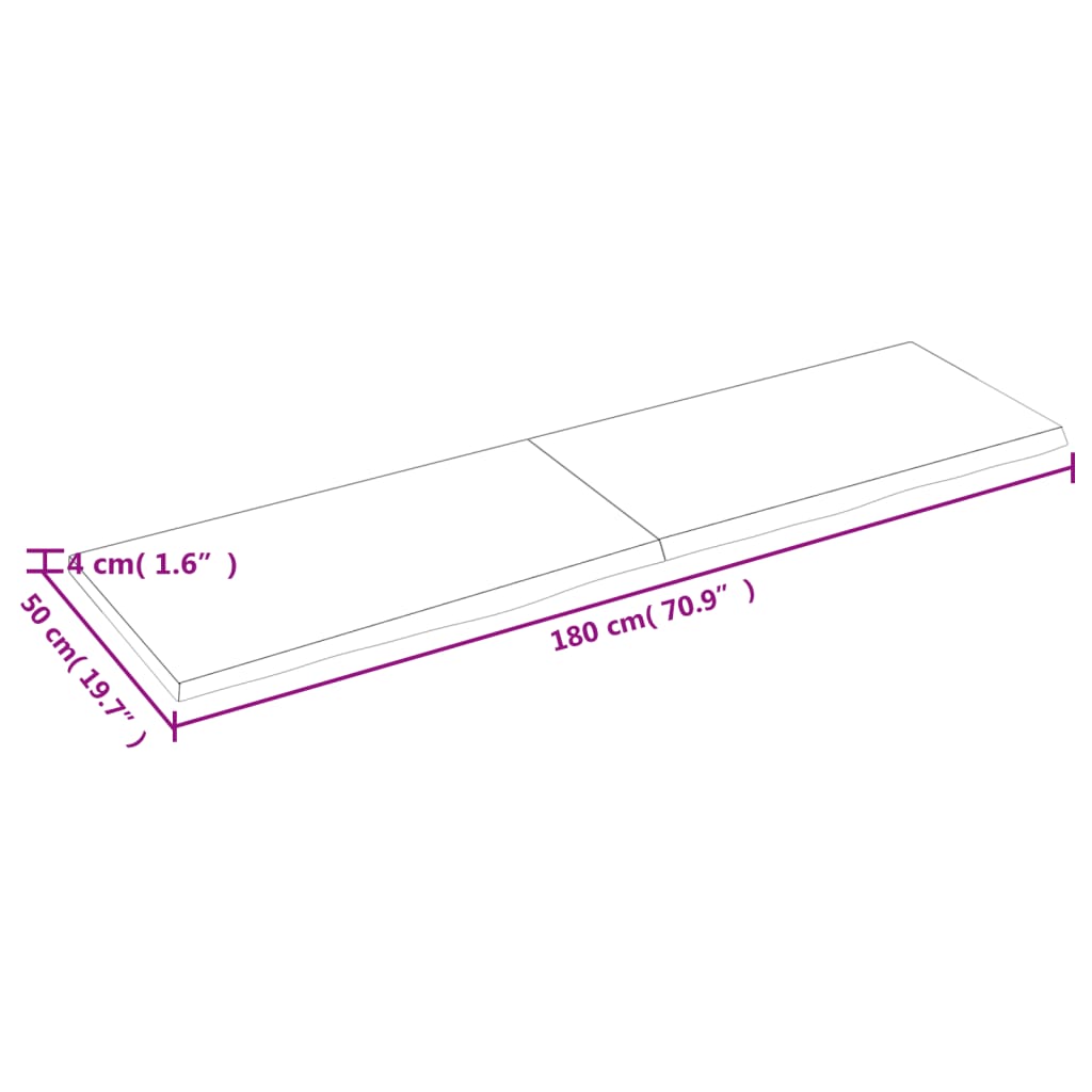 vidaXL Tischplatte 180x50x(2-4) cm Massivholz Eiche Unbehandelt